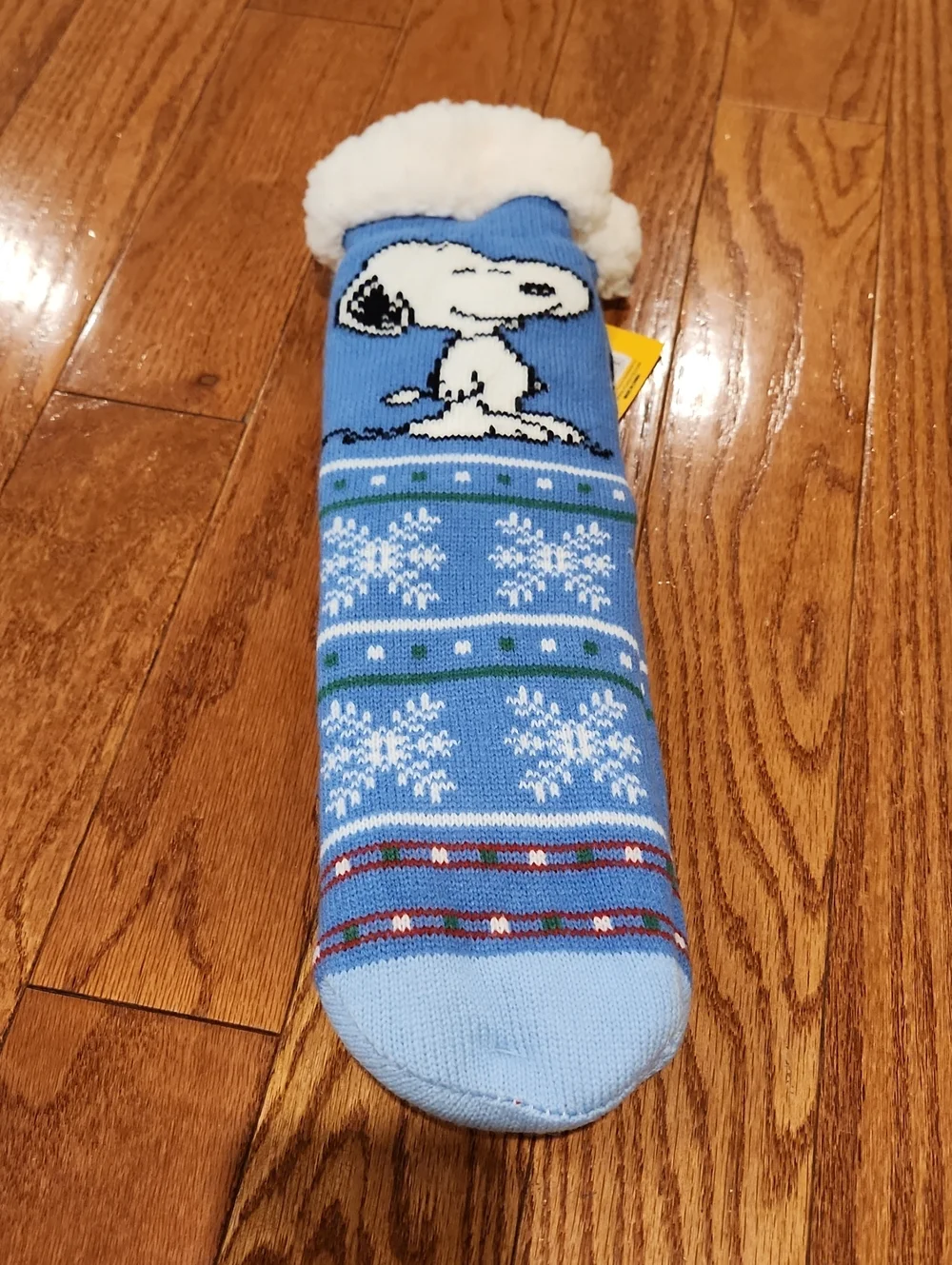 New Blue Snoopy Dog Holiday Sock Toy with Fleece Cuff